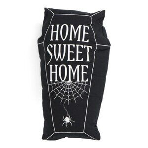 THRO Home Sweet Home Black Coffin Throw Pillow 9x20 Inch Spider Web Halloween